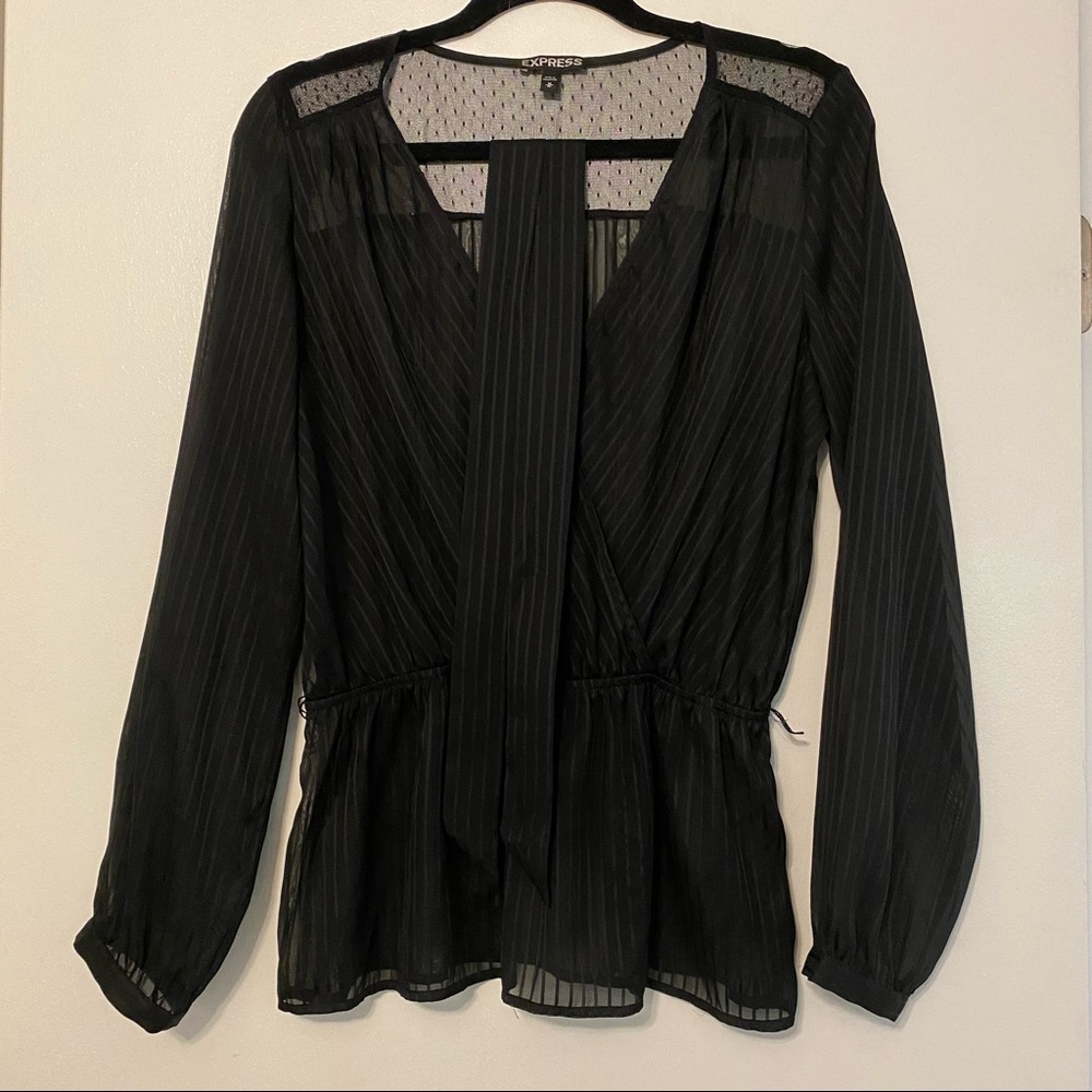 Express Sheer Black Blouse with Belt Tie Medium